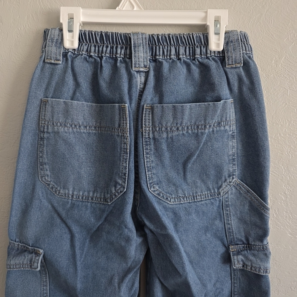 Simple Society Juniors Cargo Blue Jeans High Rise Pockets Elastic Waist Sz 3/26 - Picture 8 of 9